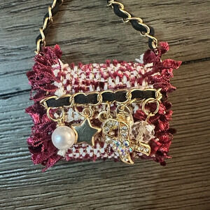 NWOT Mini Handbag Shape Charm Pendant Or Keychain Ring Red Rose